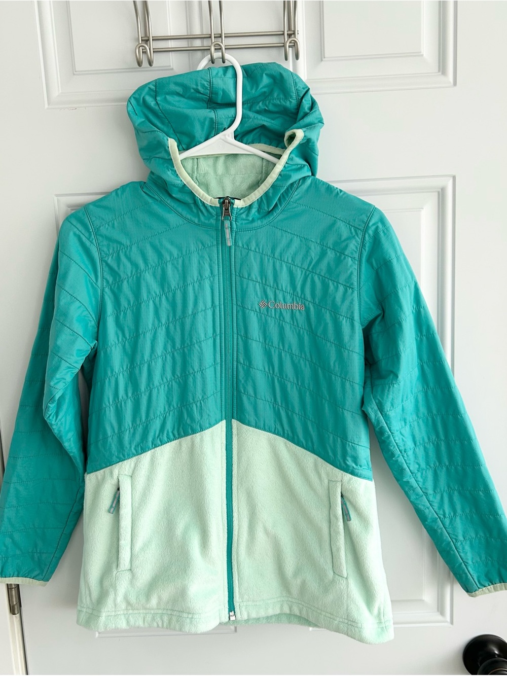 Columbia Colorblock Quilted And Fleece Hooded Jacket Girls Size L 14/16